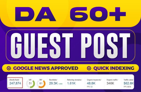 Guest post on DA50+ & DR60+ Homepage Google News Approved Website